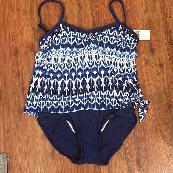 NWT Maxine blue and white one piece bathing suit size 10 swimsuit - Picture 1 of 6